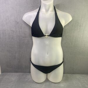 Agua Doce Bikini Brazilian Women Large Black Cheeky Gold Rings 2-pc Stretch